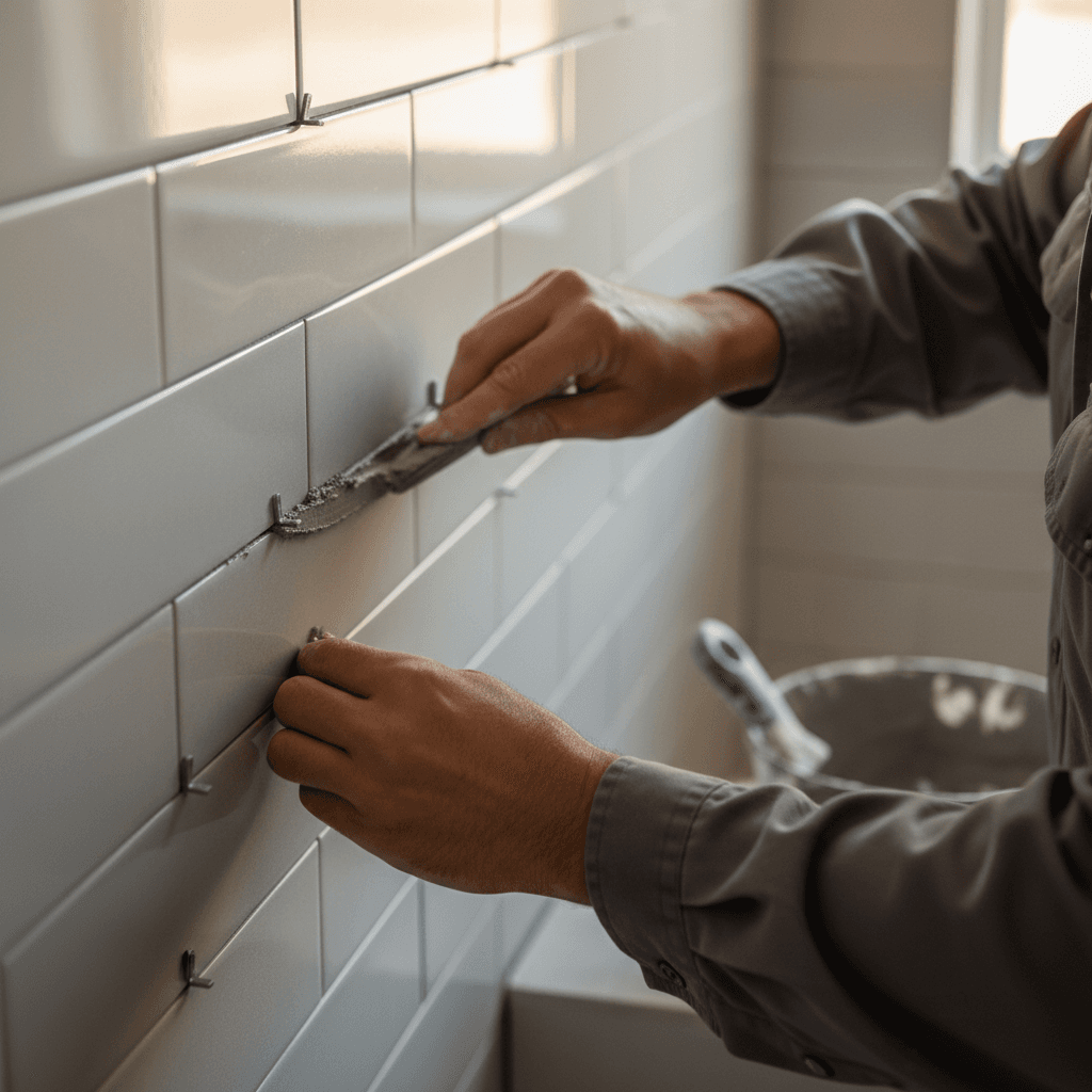 Installing large-format stone tile on shower wall