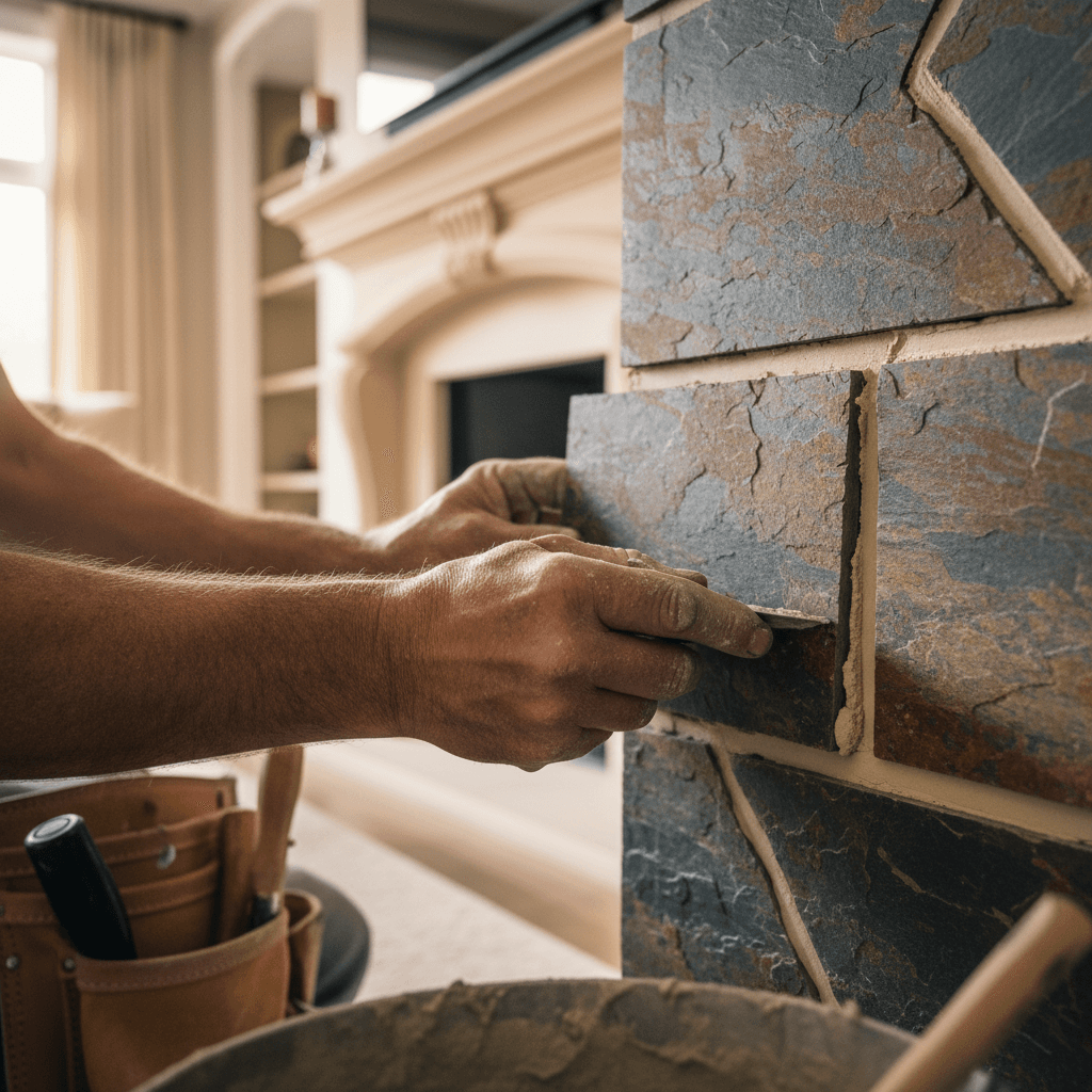 Dry-fitting stone in a shower niche